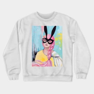 Woman in Mask. Pink and Black Crewneck Sweatshirt